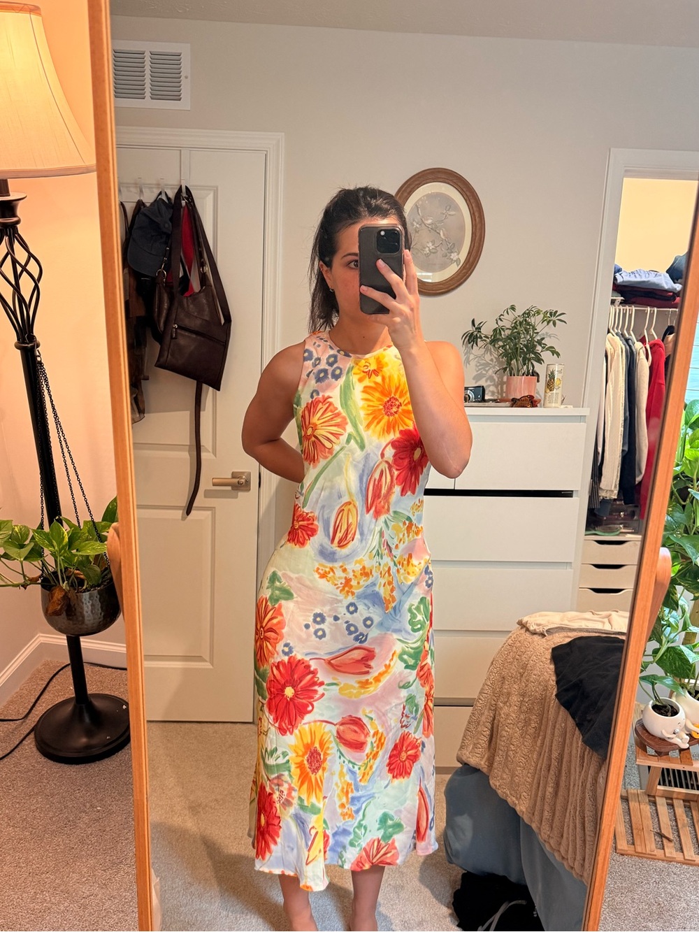 American Vintage Bright Floral Midi Dress in Yellow & Red